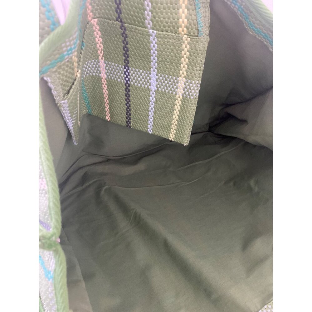 Green Plaid Old Navy Tote Bag With Inner Pocket & 11” Handles 100% Paper W/Lined - Picture 3 of 5